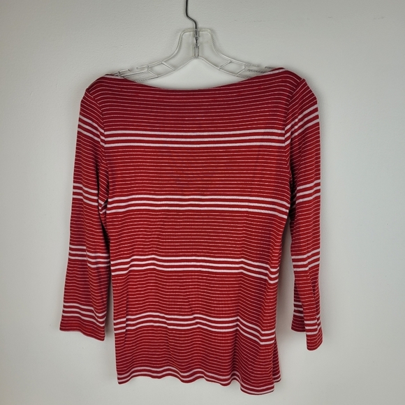 Gap The Bowery Super Soft boat neck red tee white stripes 3/4 sleeves nautical M - Picture 4 of 10